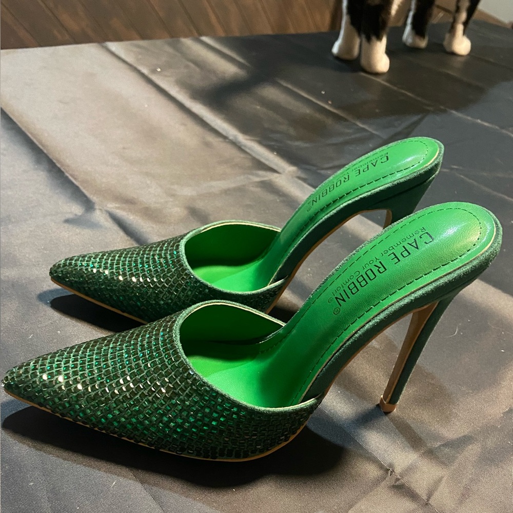 Gorgeous green sparkle mule style high heel